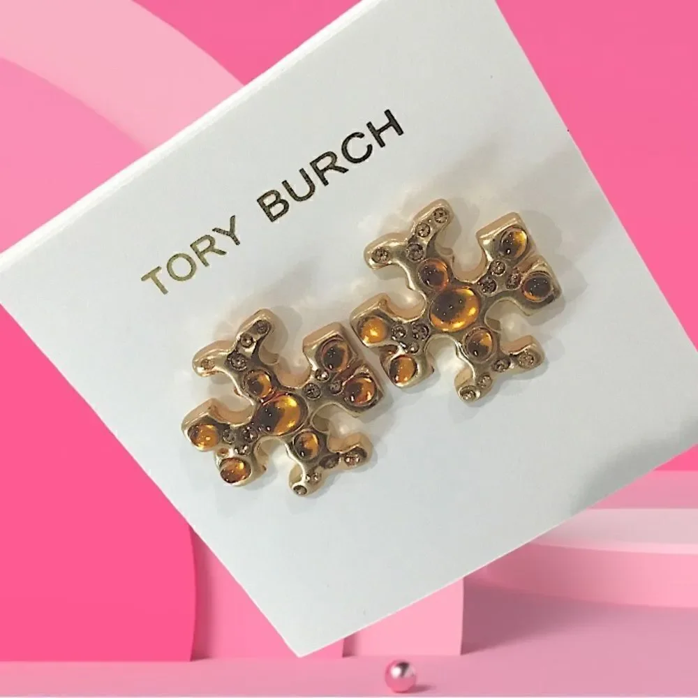 TORY BURCH ROXANNE STUD GOLD TONE VINTAGE EARRINGS